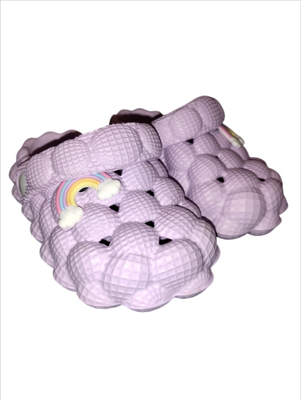 NWT First Steps Lavender Bubble Slides Clogs Rainbow Charms Size 5